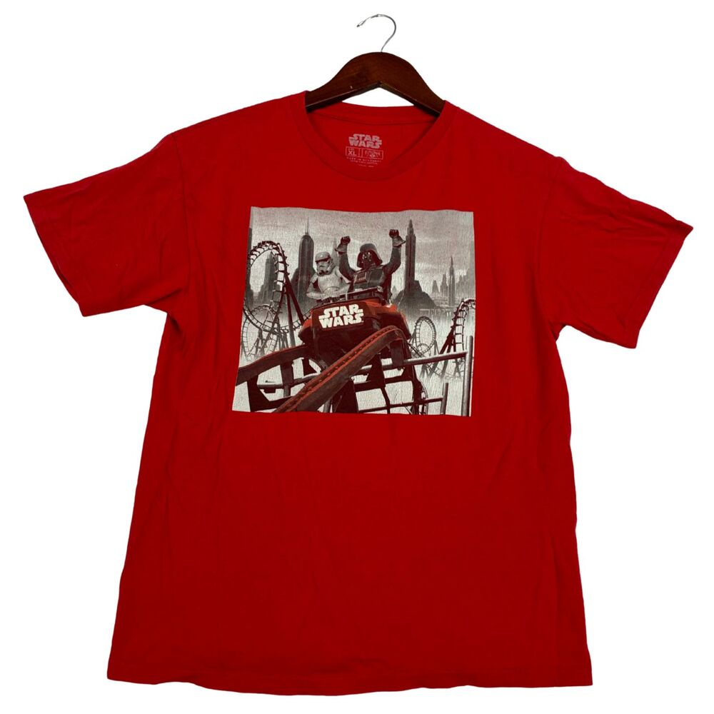 Star Wars Galaxy's Edge T-Shirt Men's XL Red Disney Roller Coaster Graphic Tee